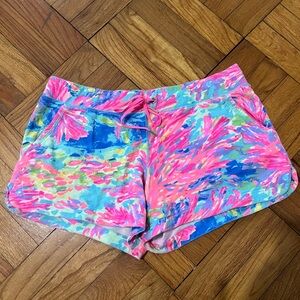 Lilly Pulitzer Vina Knit Shorts Palm Beach Coral Pink Print 3.5" Inseam Medium